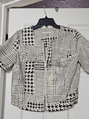 CAbi Black & White Geometric Zip-Front Blazer